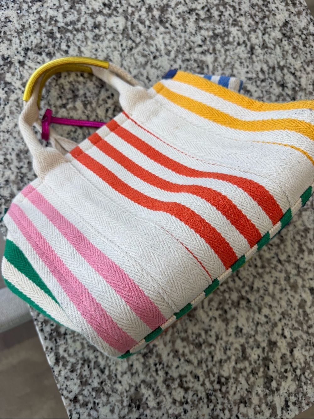 Kurt Geiger Striped Canvas Tote with Pink, Orange, Yellow Accents - Picture 5 of 8